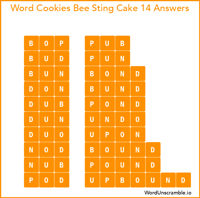 Word Cookies Bee Sting Cake 14 Answers