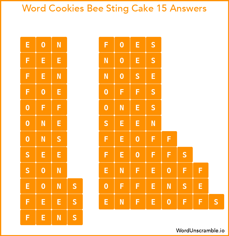 Word Cookies Bee Sting Cake 15 Answers