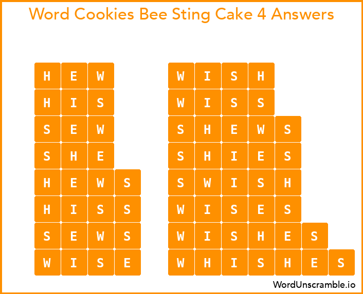 Word Cookies Bee Sting Cake 4 Answers