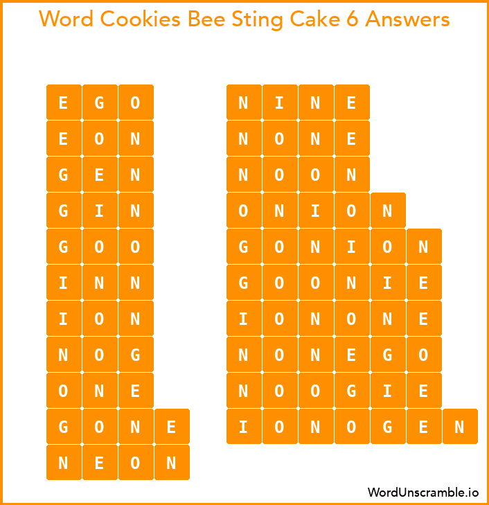 Word Cookies Bee Sting Cake 6 Answers