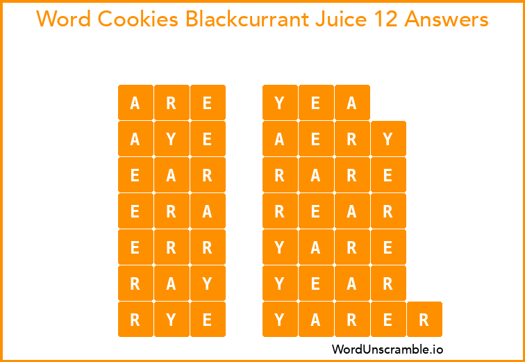 Word Cookies Blackcurrant Juice 12 Answers