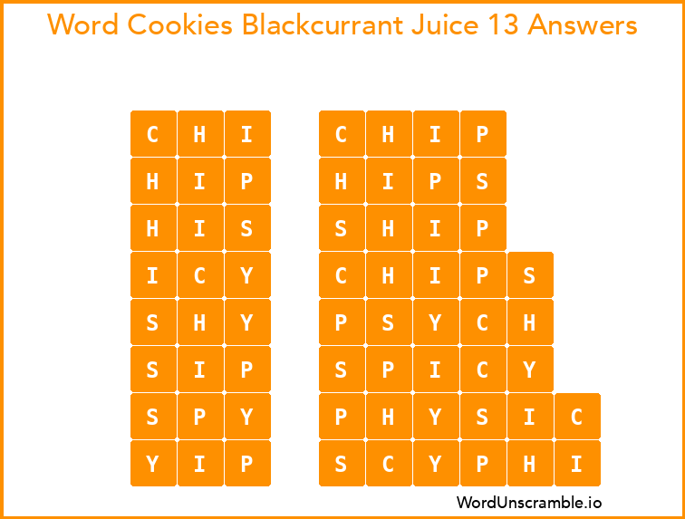 Word Cookies Blackcurrant Juice 13 Answers