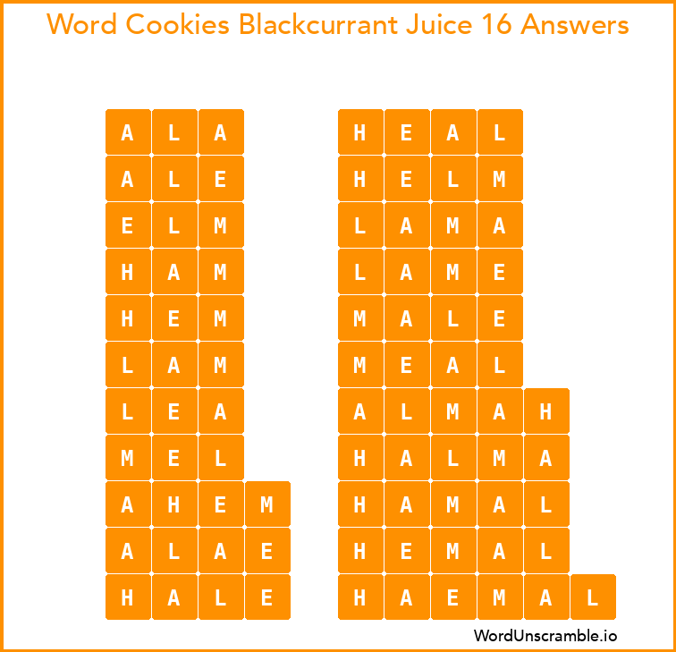 Word Cookies Blackcurrant Juice 16 Answers
