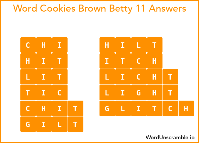 Word Cookies Brown Betty 11 Answers