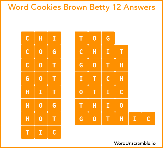 Word Cookies Brown Betty 12 Answers