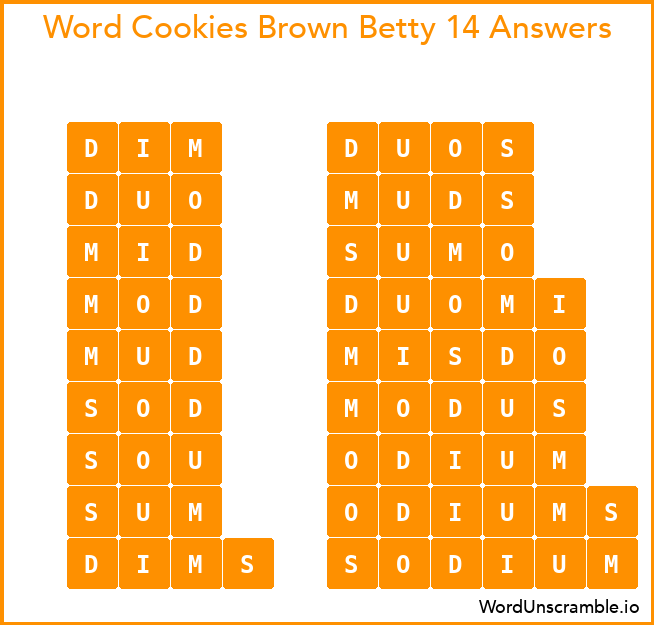 Word Cookies Brown Betty 14 Answers