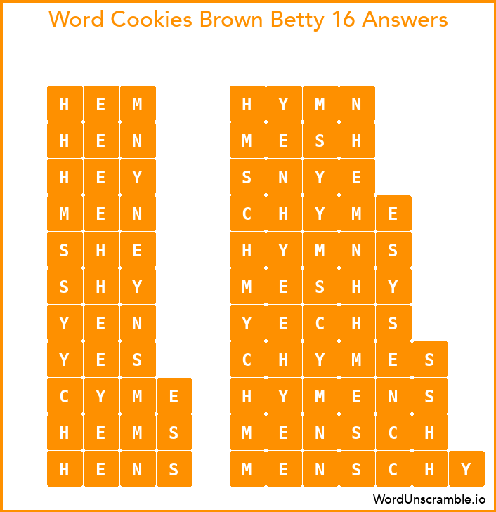 Word Cookies Brown Betty 16 Answers