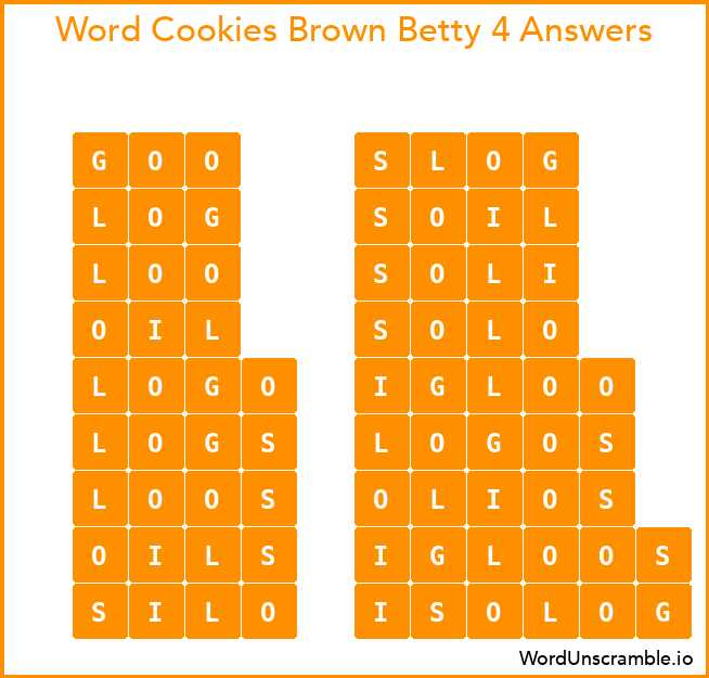 Word Cookies Brown Betty 4 Answers