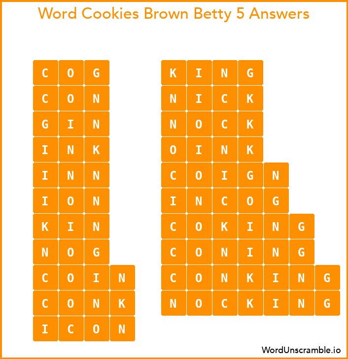 Word Cookies Brown Betty 5 Answers