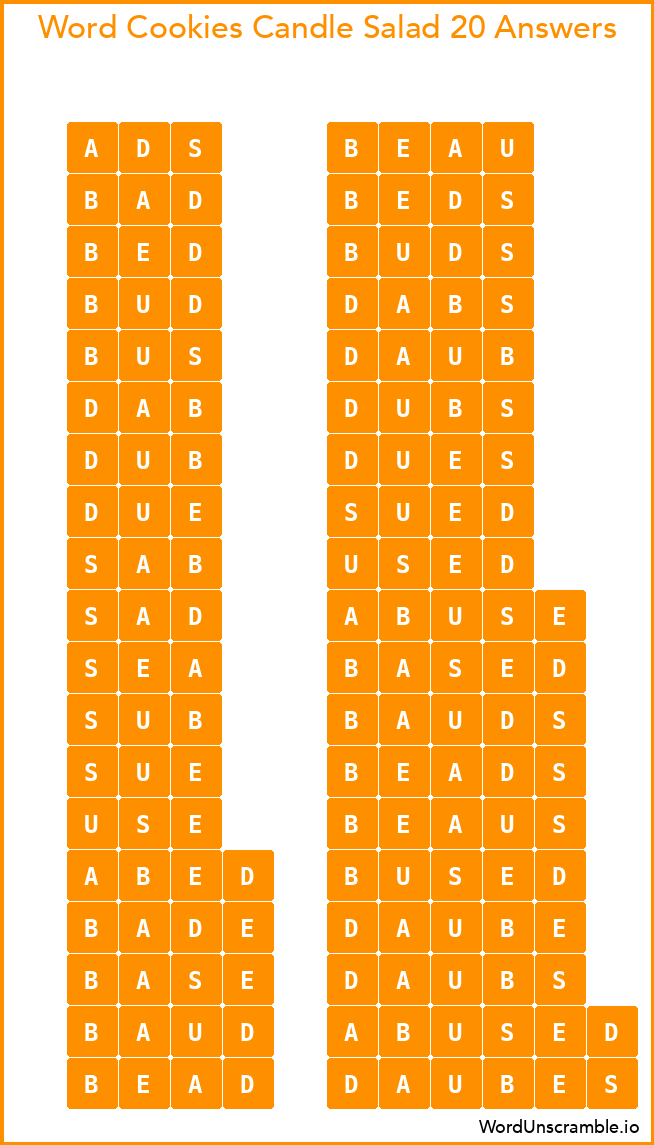 Word Cookies Candle Salad 20 Answers