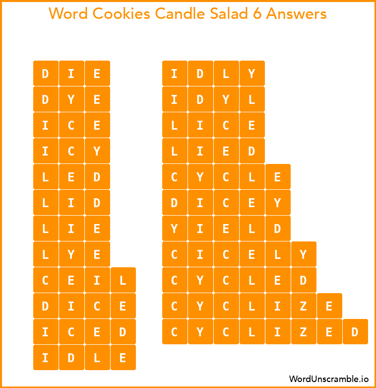 Word Cookies Candle Salad 6 Answers