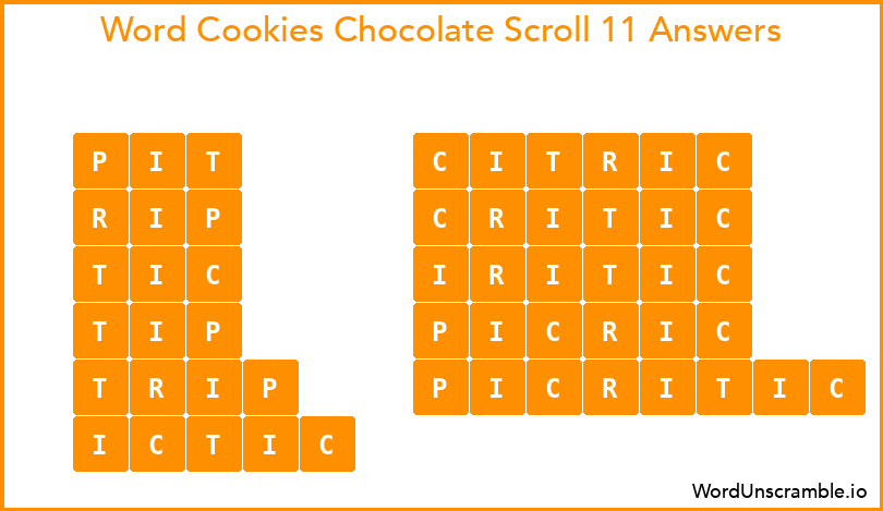 Word Cookies Chocolate Scroll 11 Answers