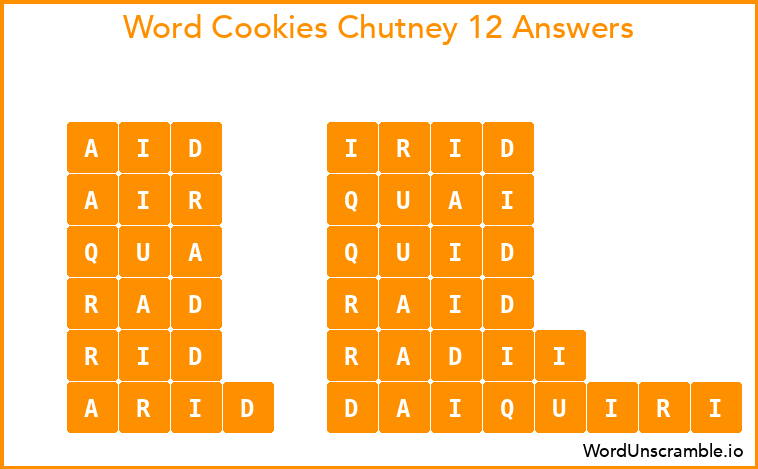 Word Cookies Chutney 12 Answers