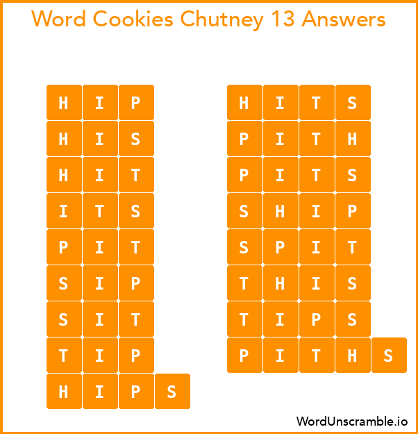 Word Cookies Chutney 13 Answers