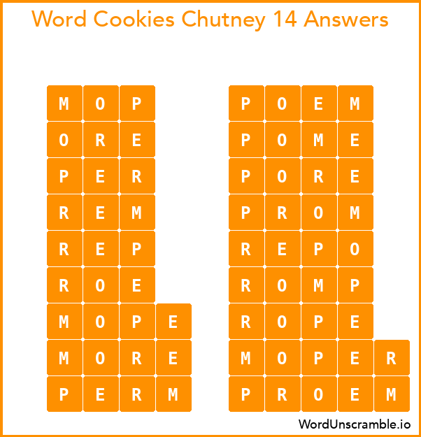 Word Cookies Chutney 14 Answers