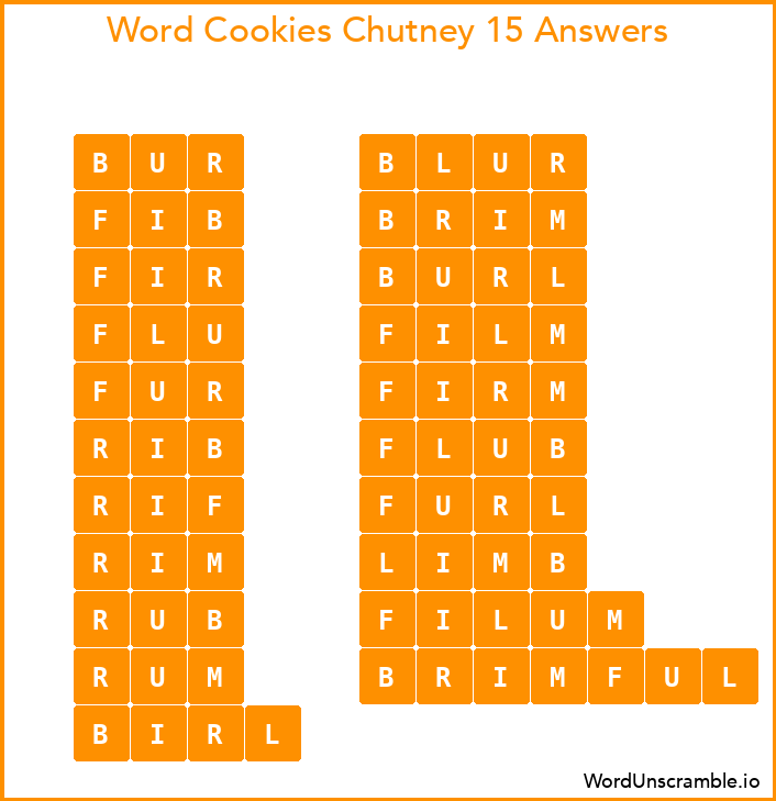 Word Cookies Chutney 15 Answers