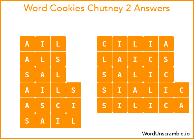 Word Cookies Chutney 2 Answers