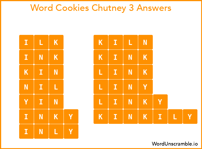 Word Cookies Chutney 3 Answers