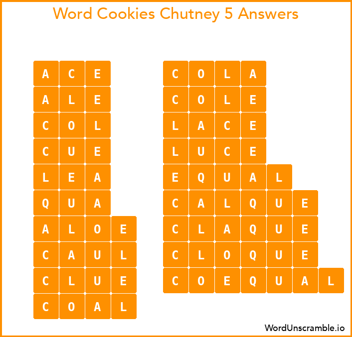 Word Cookies Chutney 5 Answers