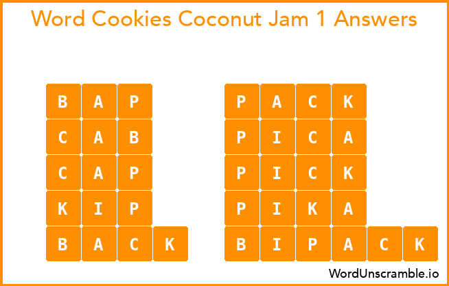 Word Cookies Coconut Jam 1 Answers