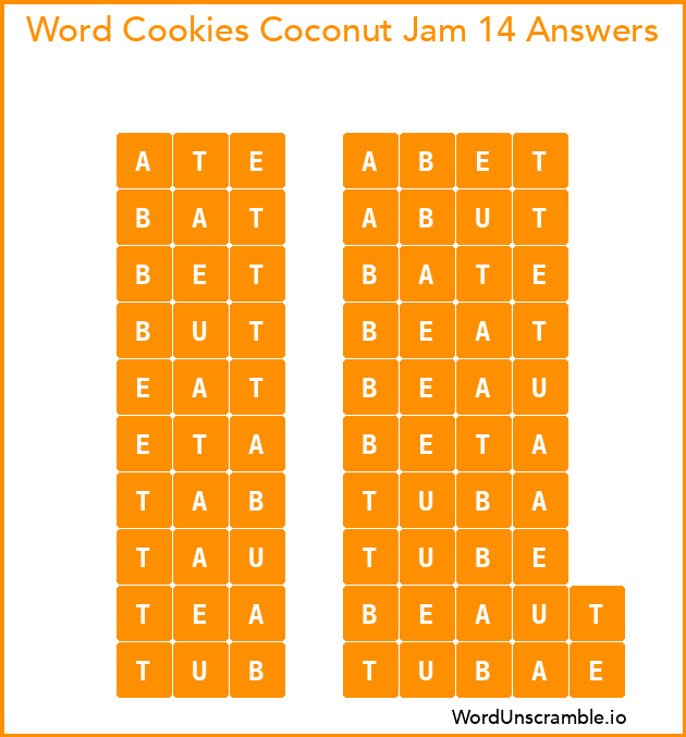 Word Cookies Coconut Jam 14 Answers