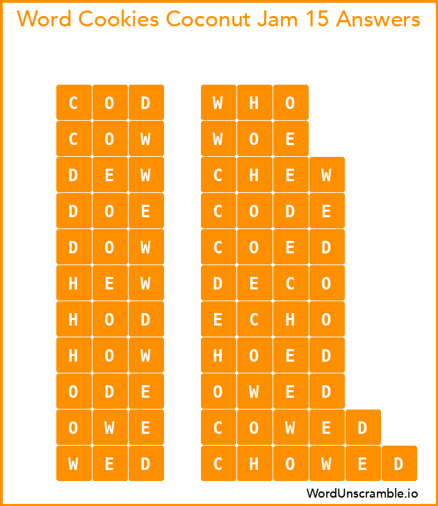 Word Cookies Coconut Jam 15 Answers