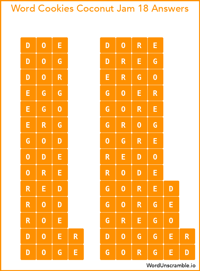 Word Cookies Coconut Jam 18 Answers
