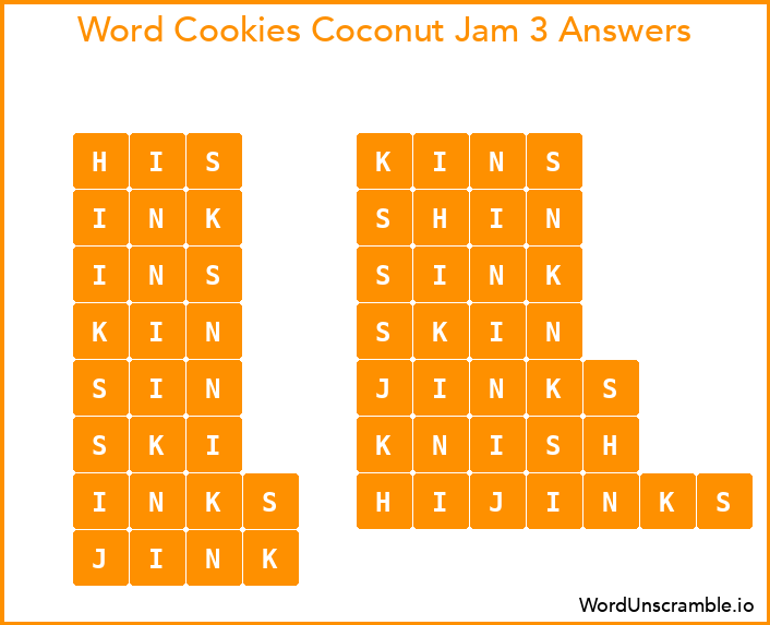 Word Cookies Coconut Jam 3 Answers
