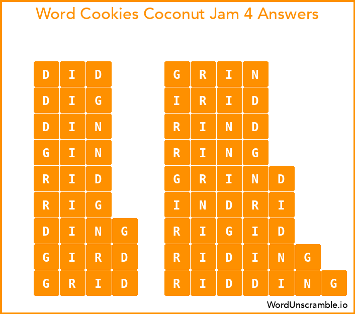 Word Cookies Coconut Jam 4 Answers