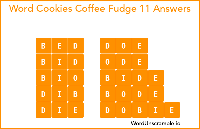 Word Cookies Coffee Fudge 11 Answers