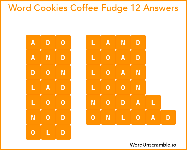 Word Cookies Coffee Fudge 12 Answers
