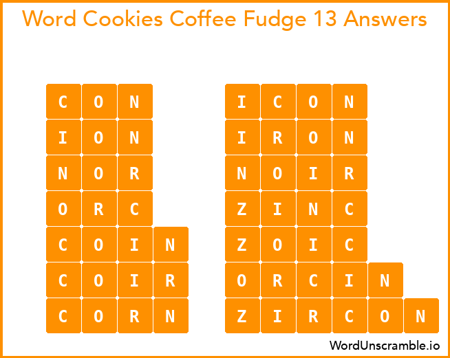 Word Cookies Coffee Fudge 13 Answers