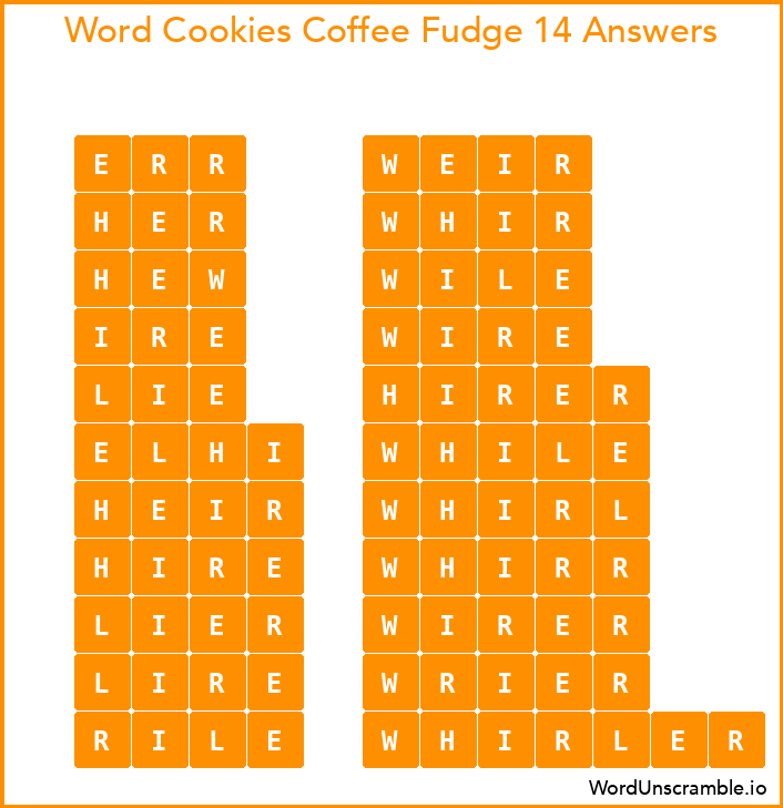 Word Cookies Coffee Fudge 14 Answers