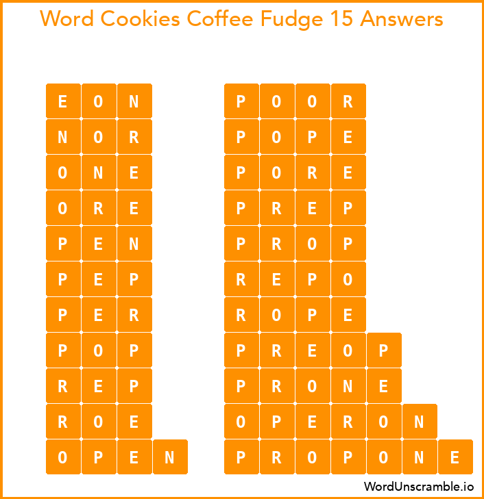 Word Cookies Coffee Fudge 15 Answers