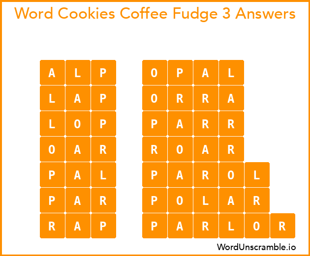 Word Cookies Coffee Fudge 3 Answers