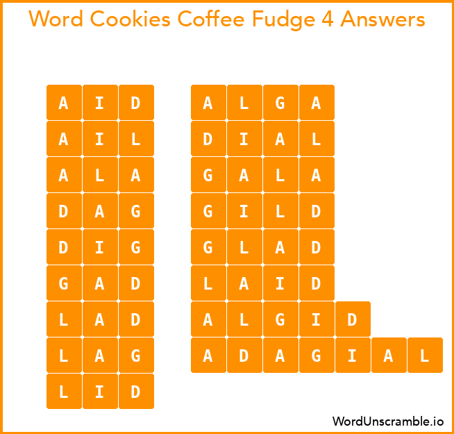 Word Cookies Coffee Fudge 4 Answers