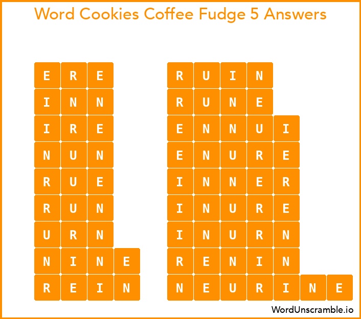 Word Cookies Coffee Fudge 5 Answers