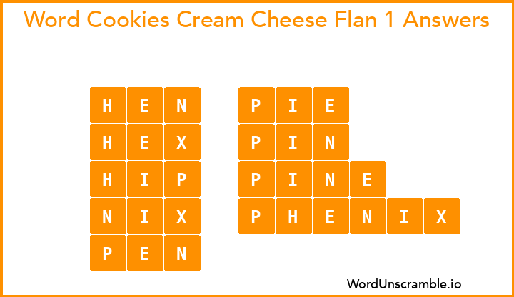 Word Cookies Cream Cheese Flan 1 Answers