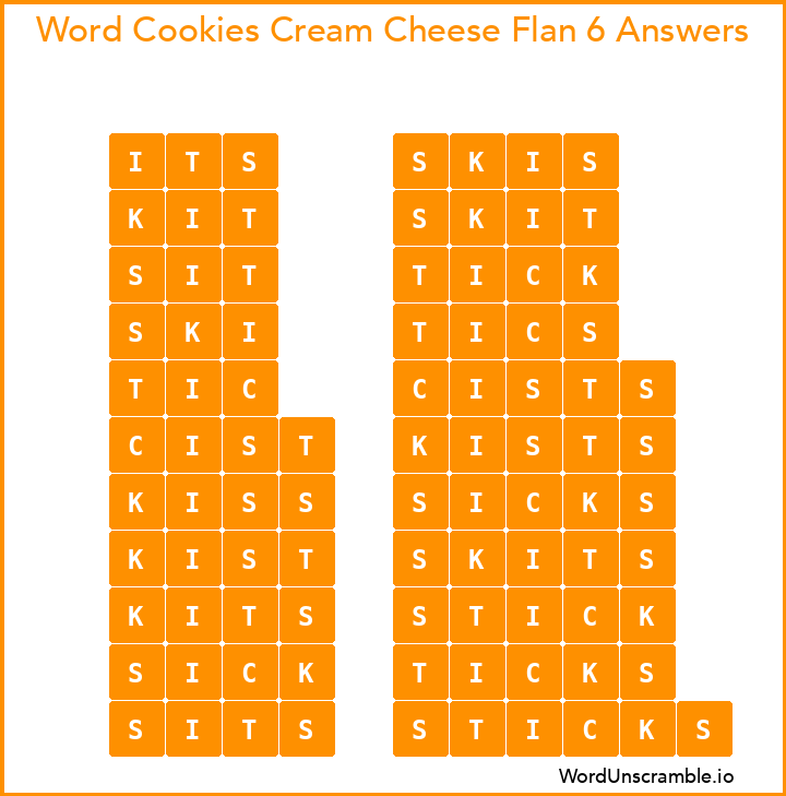 Word Cookies Cream Cheese Flan 6 Answers