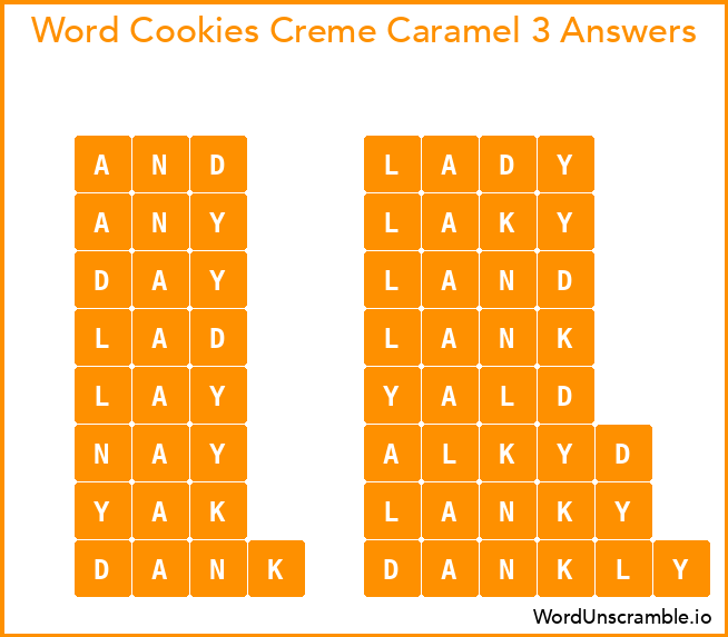 Word Cookies Creme Caramel 3 Answers