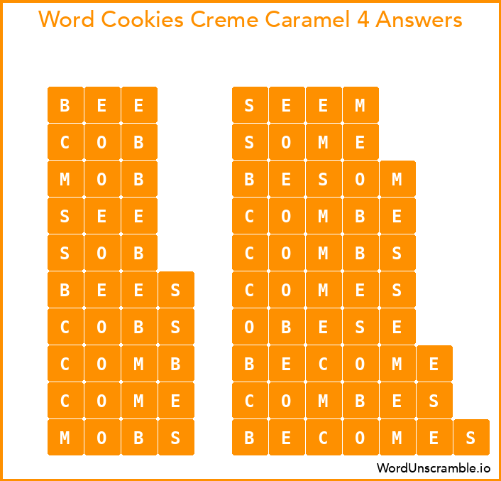 Word Cookies Creme Caramel 4 Answers