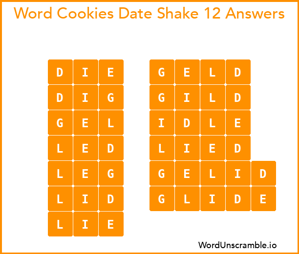 Word Cookies Date Shake 12 Answers