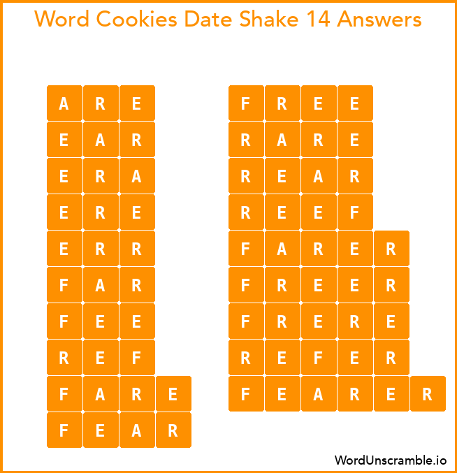 Word Cookies Date Shake 14 Answers