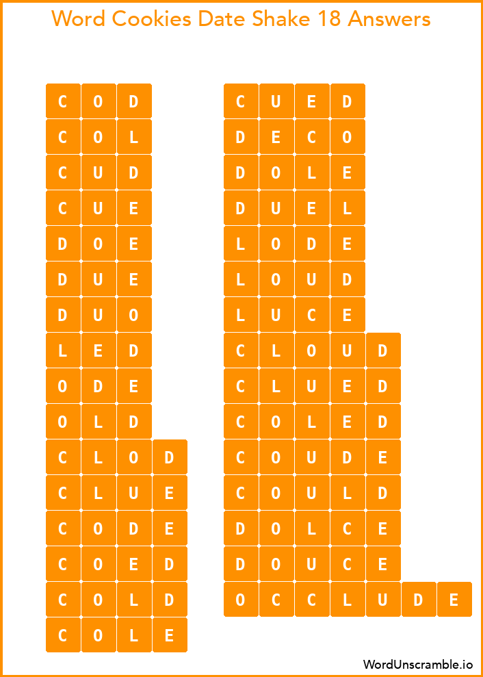 Word Cookies Date Shake 18 Answers