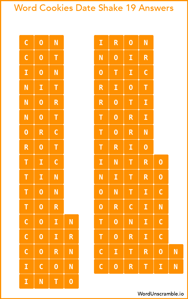 Word Cookies Date Shake 19 Answers