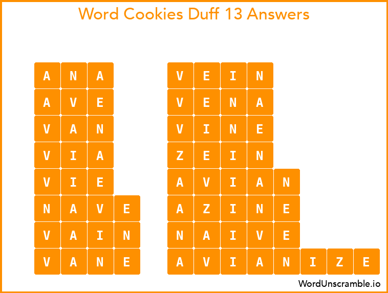 Word Cookies Duff 13 Answers