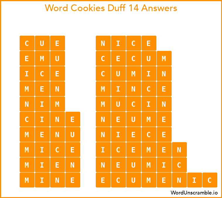 Word Cookies Duff 14 Answers