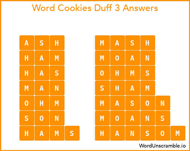 Word Cookies Duff 3 Answers
