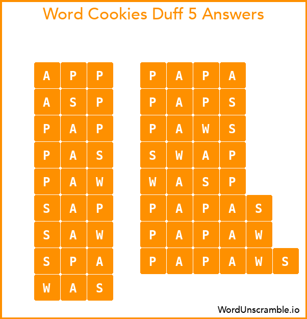 Word Cookies Duff 5 Answers