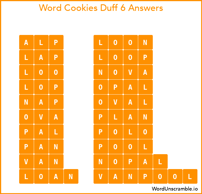 Word Cookies Duff 6 Answers
